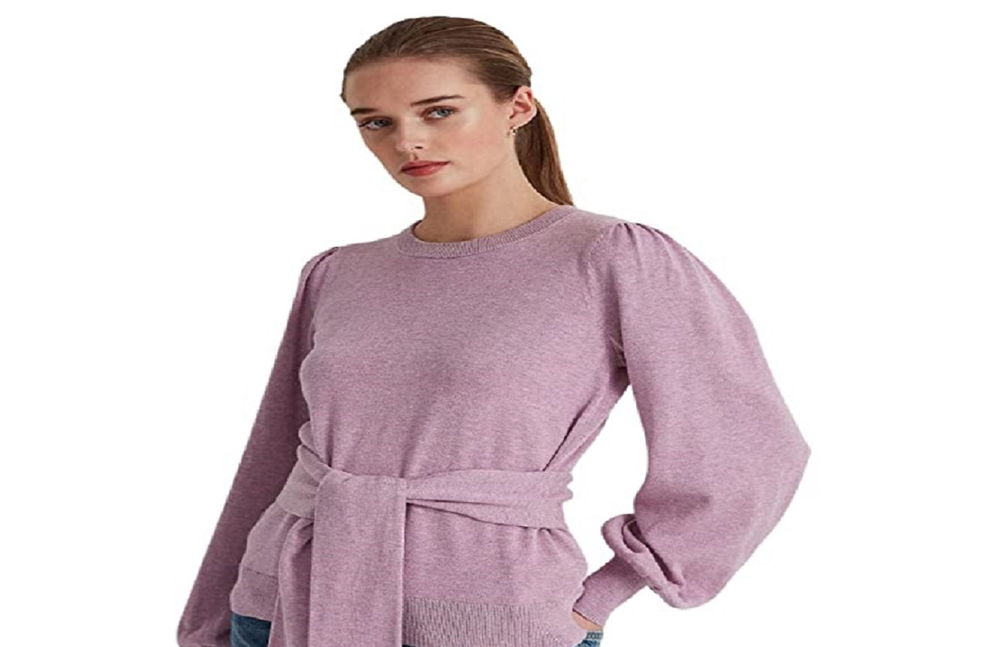 Suéter Ralph Lauren Feminino de Algodão com Cinto Roxo Tamanho Grande