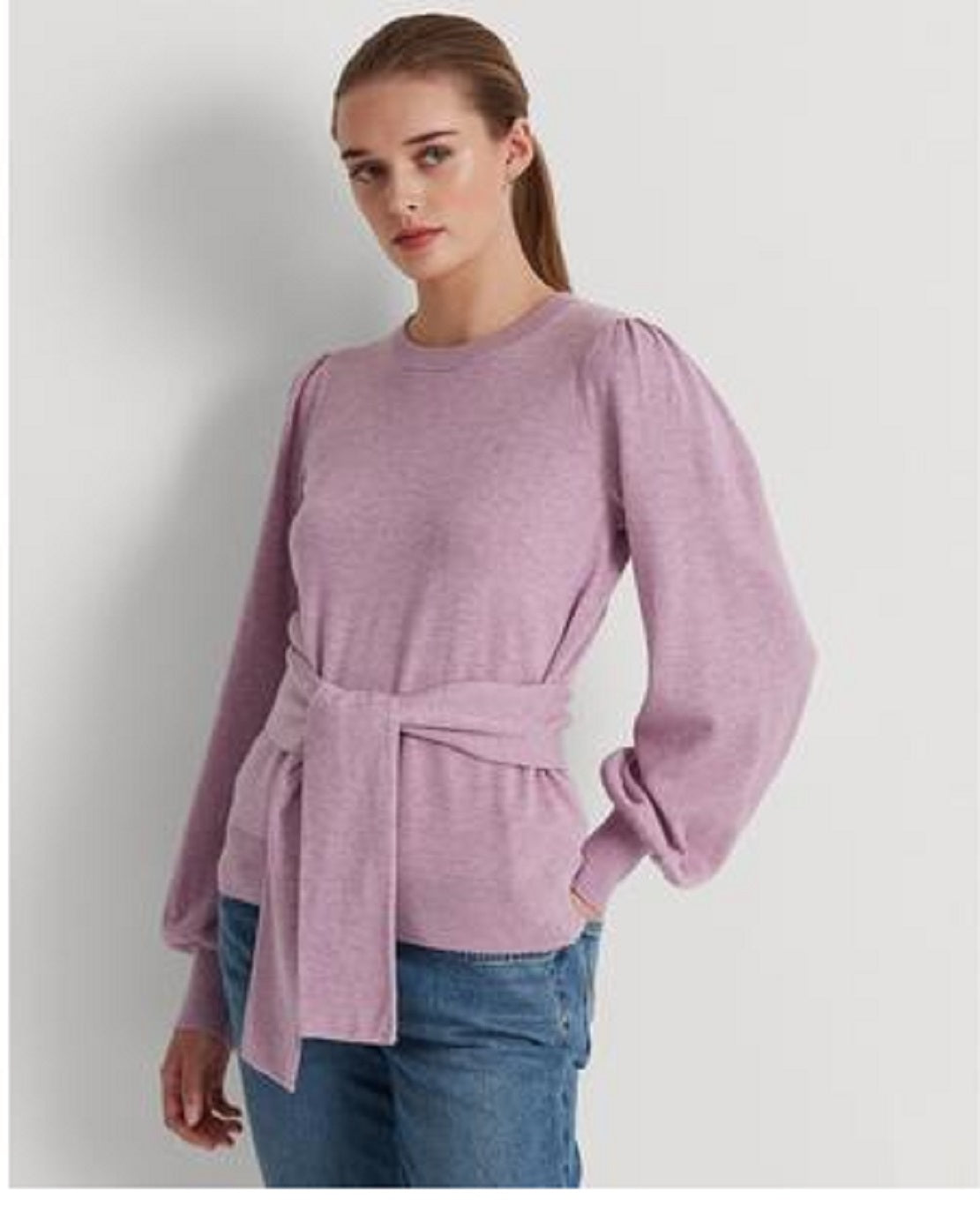 Suéter Ralph Lauren Feminino de Algodão com Cinto Roxo Tamanho Médio