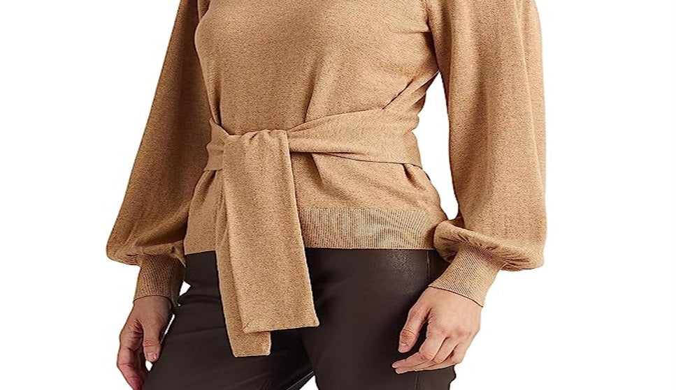 Suéter Ralph Lauren Feminino de Algodão com Cinto Marrom Tamanho Grande