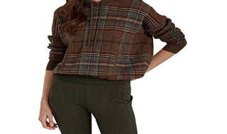 Suéter com capuz Ralph Lauren feminino xadrez de lã merino, tamanhos variados, médio