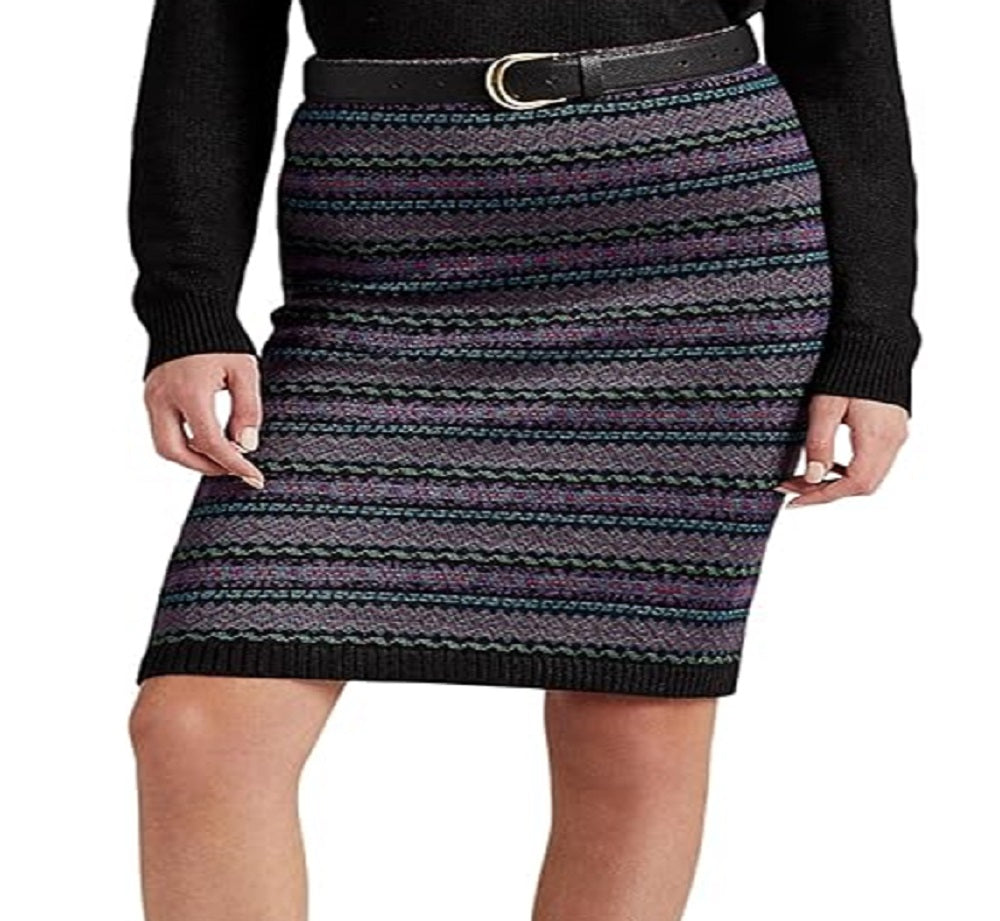 Saia lápis feminina Ralph Lauren Fair Isle Cotton Blend, preta, tamanho pequeno