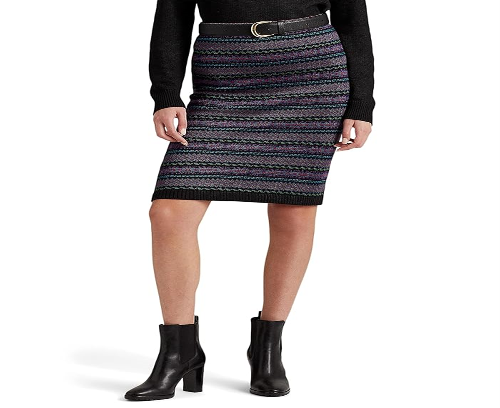 Saia lápis feminina Ralph Lauren Fair Isle Cotton Blend, preta, tamanho pequeno