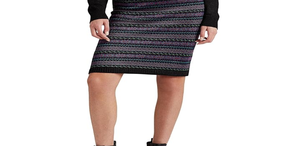 Saia lápis feminina Ralph Lauren Fair Isle Cotton Blend, preta, tamanho pequeno