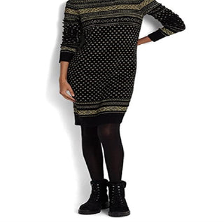 Vestido de malha Ralph Lauren Fair Isle gola alta feminino, preto, tamanho extragrande