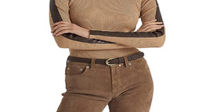 Suéter Ralph Lauren Feminino Gola Alta com Acabamento em Couro Sintético Marrom Tamanho Grande