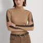 Suéter Ralph Lauren Feminino Gola Alta com Acabamento em Couro Sintético Marrom Tamanho Médio