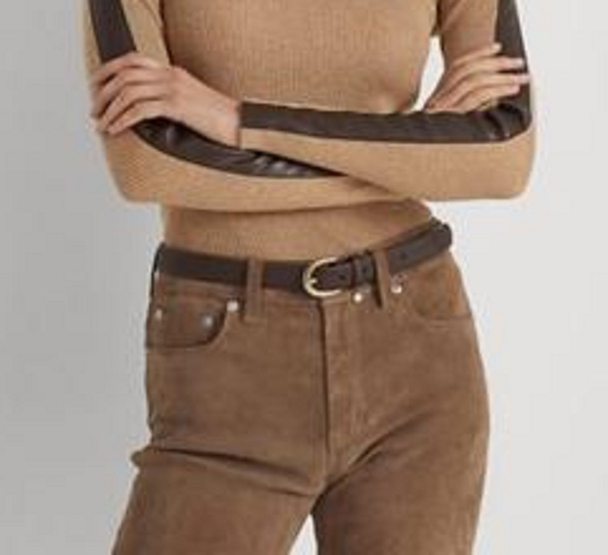 Suéter Ralph Lauren Feminino Gola Alta com Acabamento em Couro Sintético Marrom Tamanho Médio