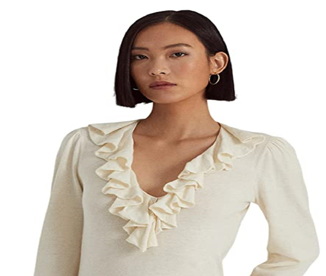 Suéter Ralph Lauren Feminino com Babados e Manga Longa, Branco, Tamanho XG