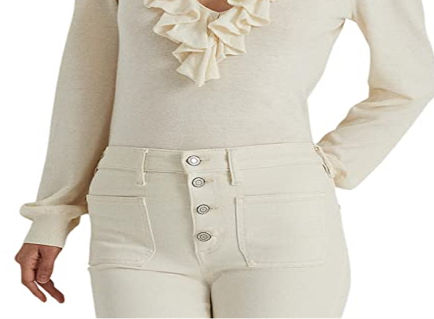 Suéter Ralph Lauren Feminino com Babados e Manga Longa, Branco, Tamanho XG