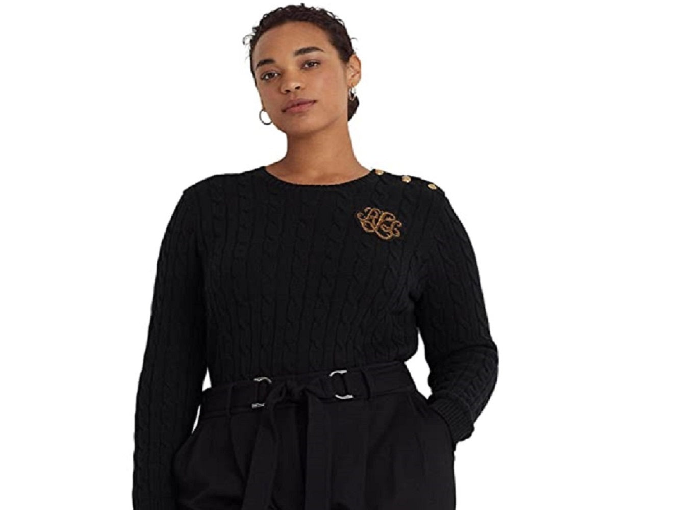 Suéter Ralph Lauren Feminino Tricô com Acabamento em Botões Preto Tamanho 3X