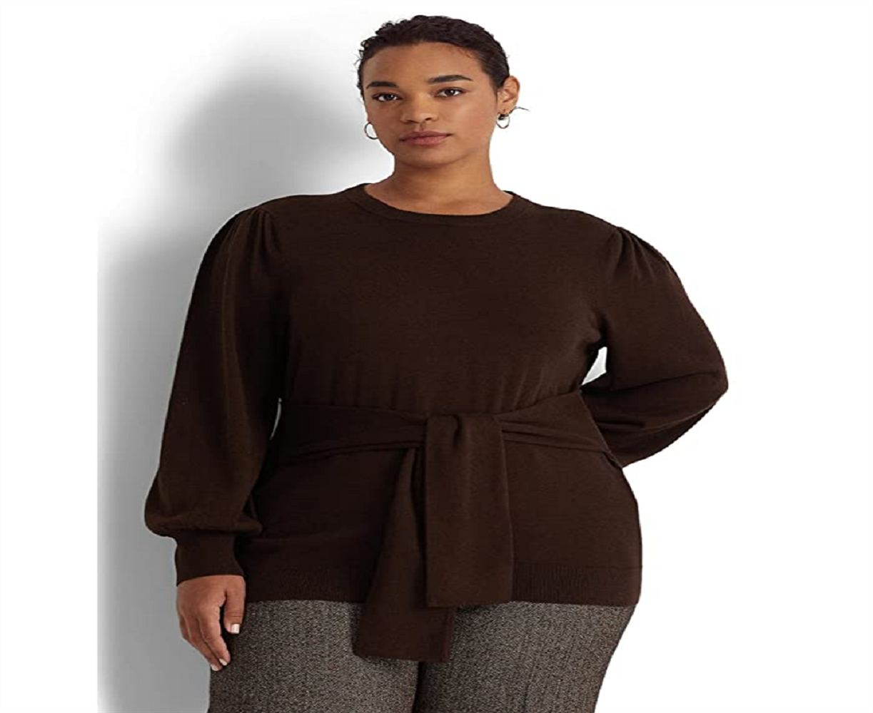 Suéter Ralph Lauren Feminino de Algodão com Cinto Marrom Tamanho 3X