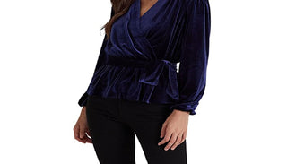 Ralph Lauren Blusa Feminina Peplum com Cinto e Veludo Azul Tamanho P