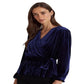Ralph Lauren Blusa feminina de veludo com cinto e peplum, tamanho extragrande, azul