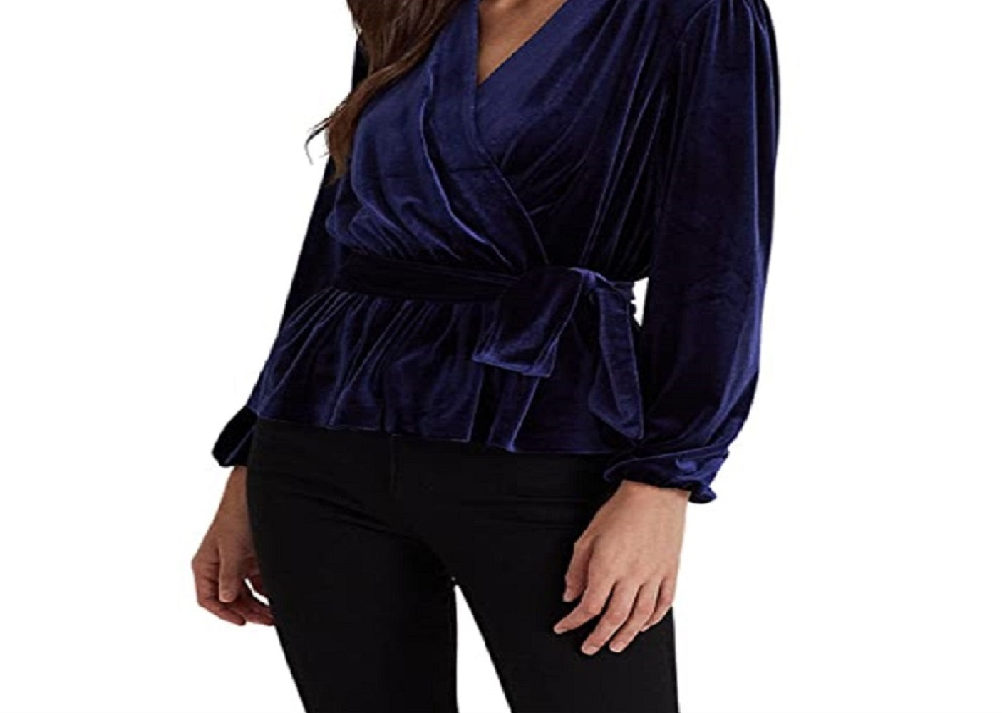 Ralph Lauren Blusa feminina de veludo com cinto e peplum, tamanho extragrande, azul