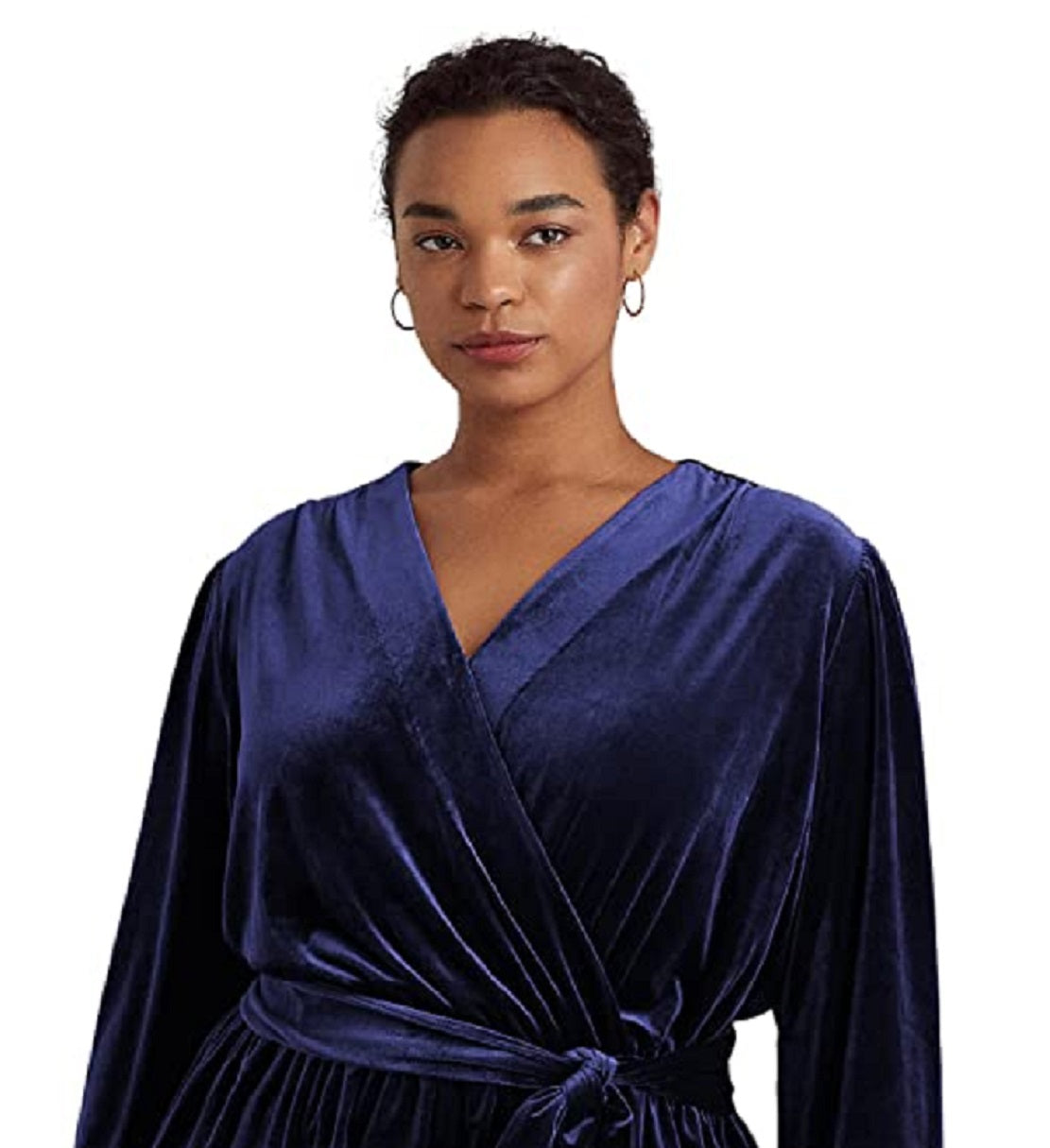 Ralph Lauren Blusa feminina de veludo com cinto e peplum, azul, tamanho 2X