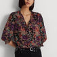 Blusa Ralph Lauren Feminina Floral Crepe Preta Tamanho X-G