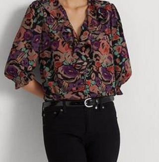 Blusa Ralph Lauren Feminina Floral Crepe Preta Tamanho X-G