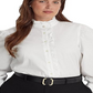 Camisa Ralph Lauren Feminina de Algodão com Babados e Tecido Broadcloth, Branca, Tamanho 3X