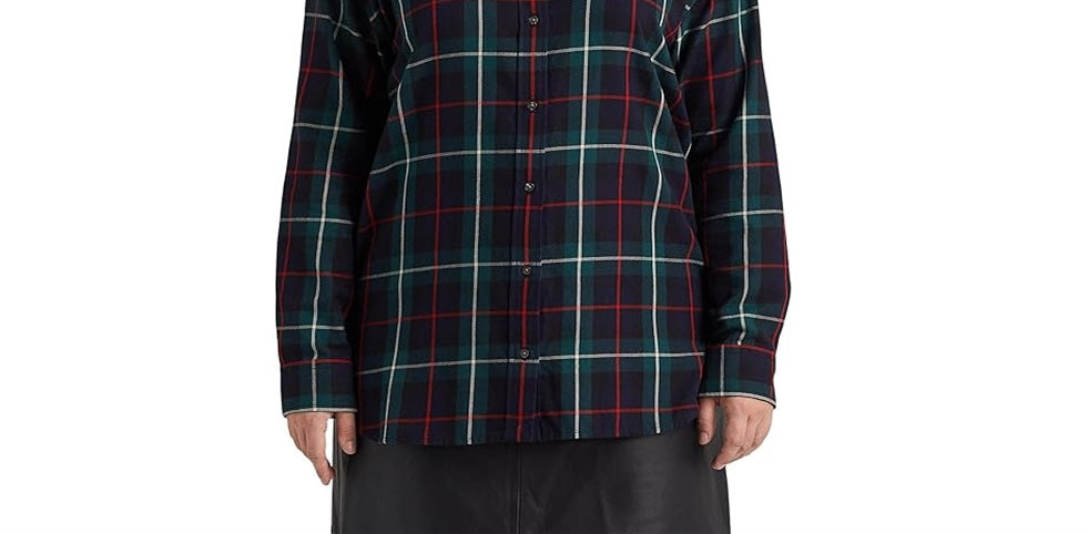 Camisa de sarja xadrez com remendo de ouro feminino Ralph Lauren, azul, tamanho 3X