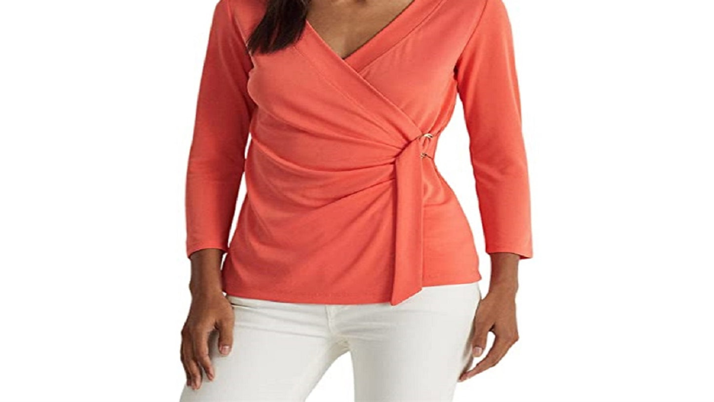 Blusa Ralph Lauren Feminina Stretch Jersey Surplice Laranja Tamanho Médio
