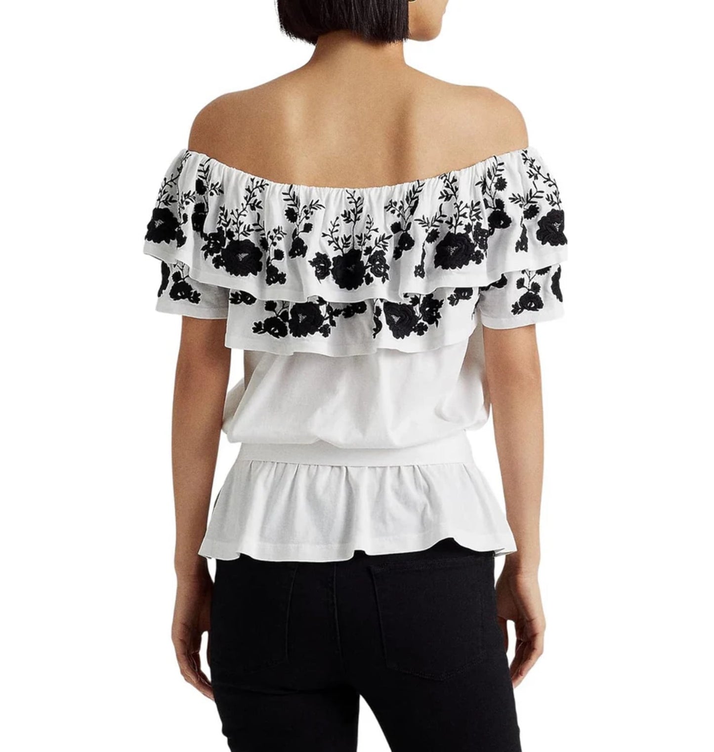 Blusa Ralph Lauren Feminina Bordada Ombro a Ombro Branca