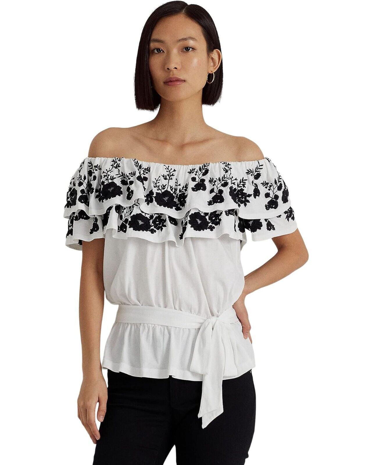 Blusa Ralph Lauren Feminina Bordada Ombro a Ombro Branca