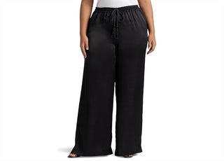 Calça casual feminina Ralph Lauren Charmeuse de perna larga, preta, tamanho 1X