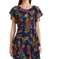 Vestido feminino Ralph Lauren com babados florais e acabamento em georgette azul