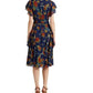 Vestido feminino Ralph Lauren com babados florais e acabamento em georgette azul