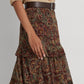 Saia feminina Ralph Lauren com estampa floral e franzida em georgette, vermelha, tamanho 8