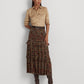 Saia feminina Ralph Lauren com estampa floral e franzida em georgette, vermelha, tamanho 8