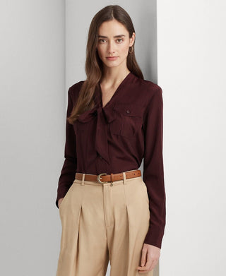 Camisa Ralph Lauren Feminina Crepe Amarração Gola Vermelha Tamanho Médio