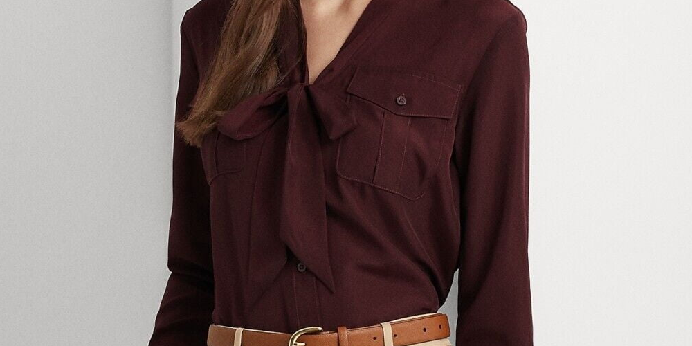 Camisa Ralph Lauren Feminina Crepe Amarração Gola Vermelha Tamanho Médio
