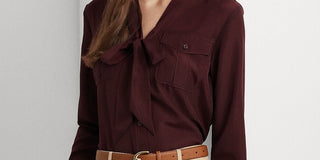 Camisa Ralph Lauren Feminina Crepe Amarração Gola Vermelha Tamanho Médio