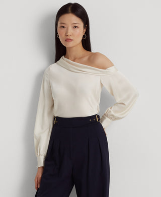 Blusa Ralph Lauren Feminina Cetim Um Ombro Branca Tamanho Grande