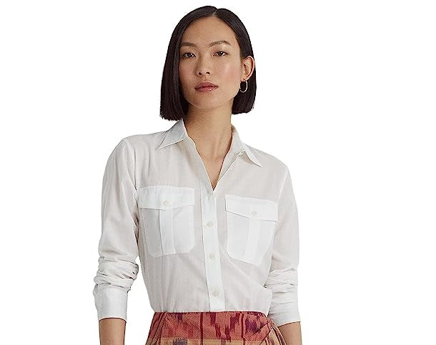 Camisa Ralph Lauren Feminina de Algodão e Voile Branca Tamanho X-G