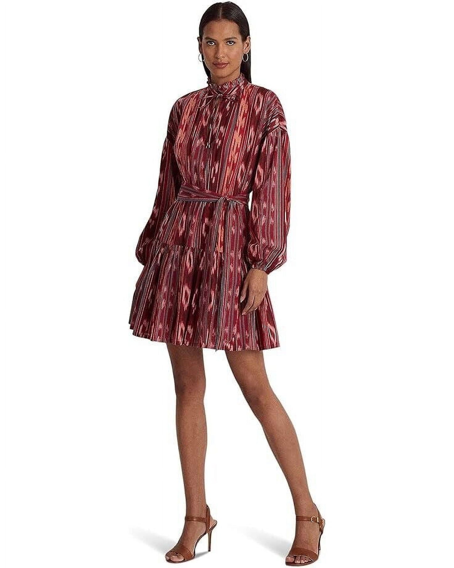 ralph-lauren-womens-geo-stripe-belted-cotton-voile-dress-red