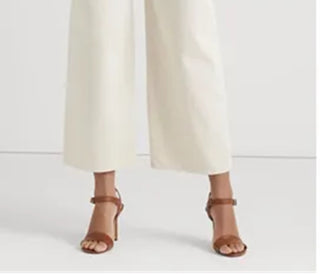 Calça jeans Ralph Lauren feminina de cintura alta e perna larga, branca