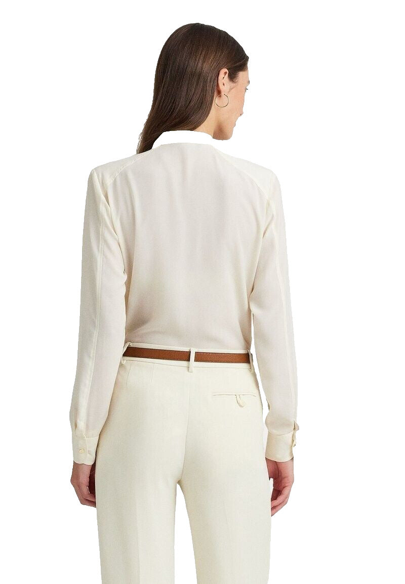 Blusa plissada feminina Ralph Lauren Georgette, branca, tamanho X-G