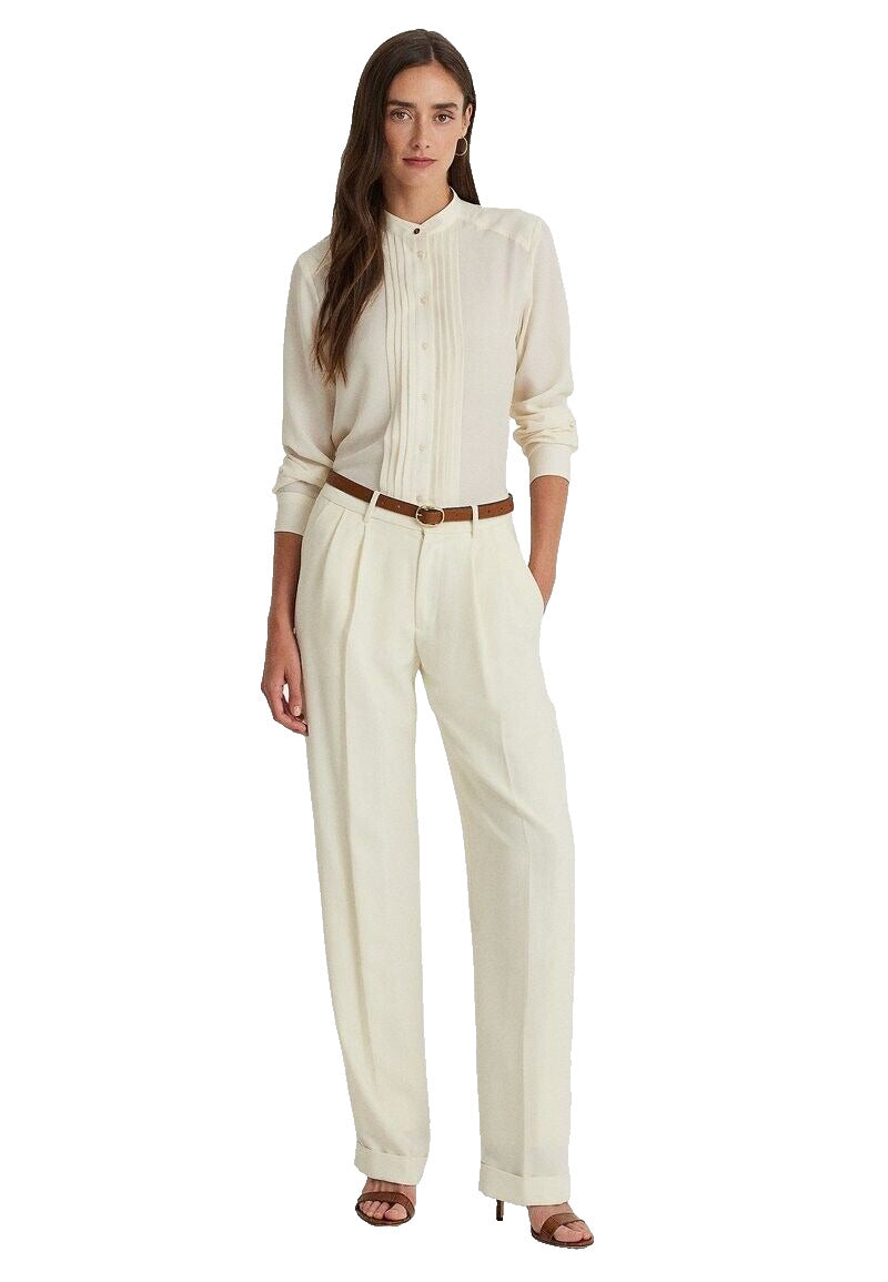 Blusa plissada feminina Ralph Lauren Georgette, branca, tamanho X-G