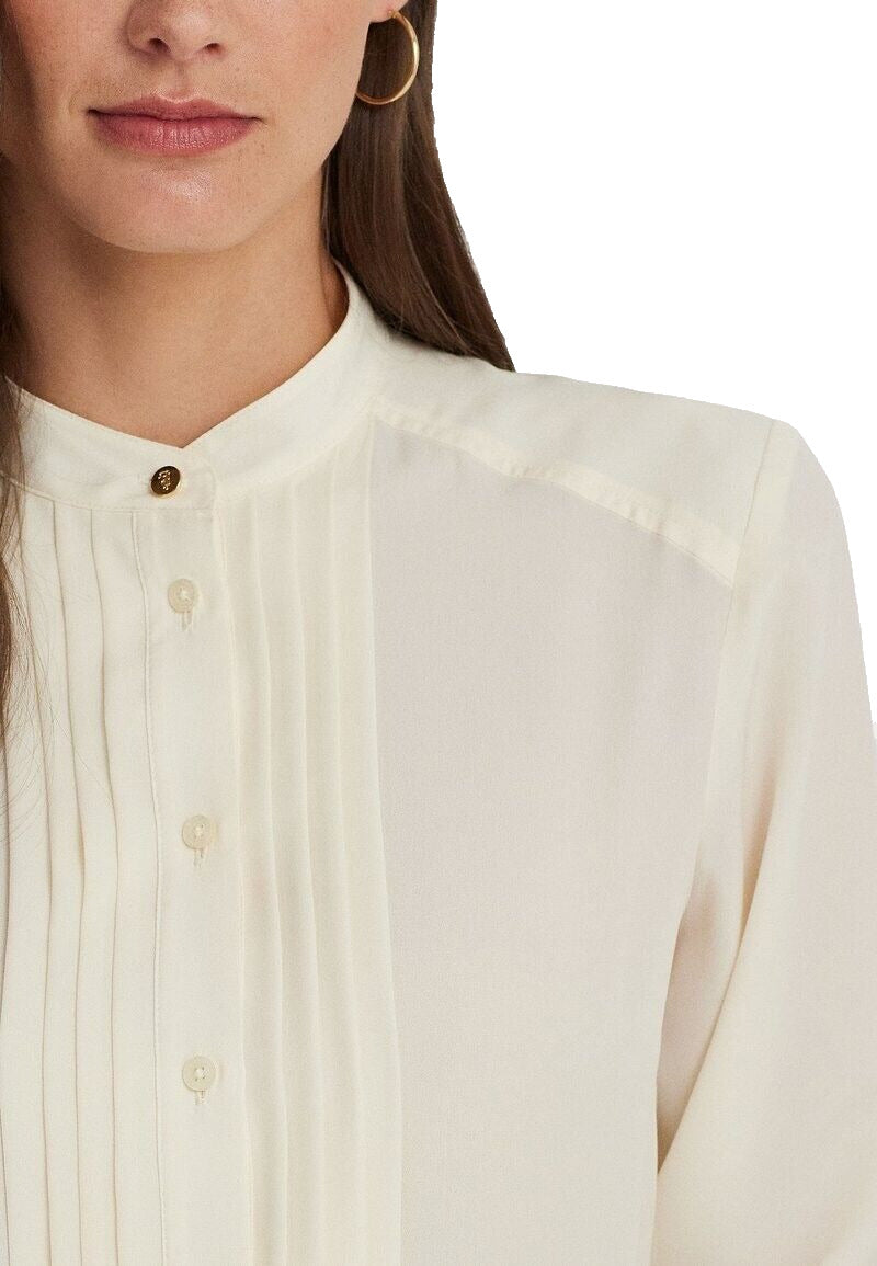 Blusa plissada feminina Ralph Lauren Georgette, branca, tamanho X-G