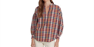 Ralph Lauren Women's Cotton Blend Tie Neck Blouse Red