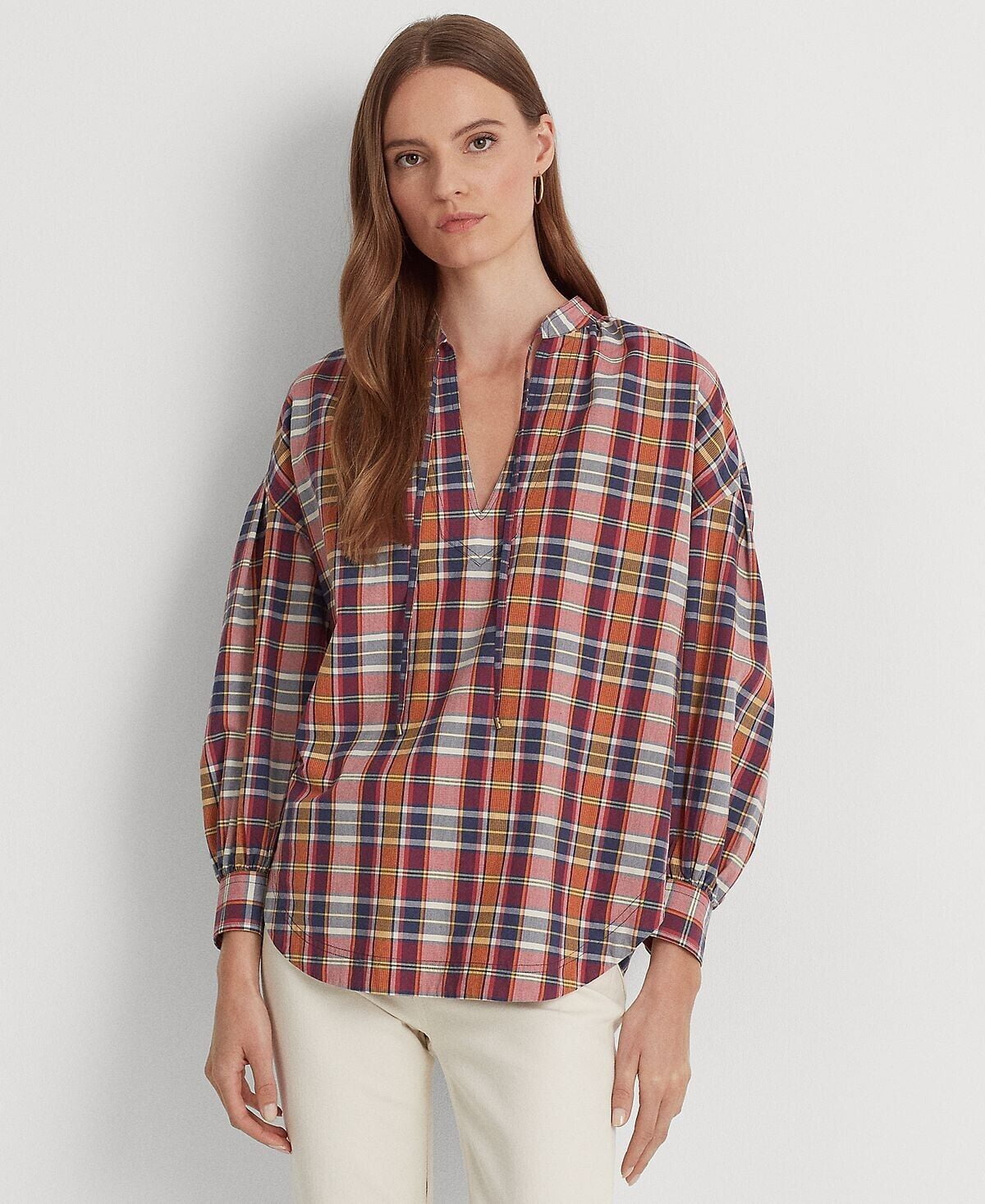 Blusa Ralph Lauren Feminina de Algodão Misto com Gola Amarrada Vermelha