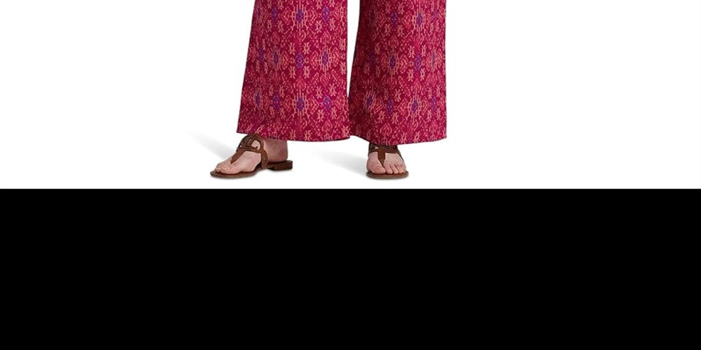 Calça Ralph Lauren Feminina Geo Print Cetim Shantung Perna Larga Rosa