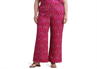 Calça Ralph Lauren Feminina Geo Print Cetim Shantung Perna Larga Rosa