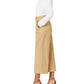 Calça feminina Ralph Lauren de sarja plissada com perna larga marrom
