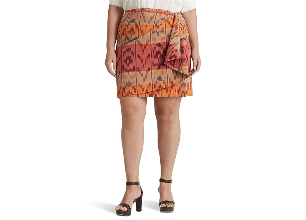 Saia envelope Ralph Lauren feminina com motivo geométrico de algodão e linho, vermelha