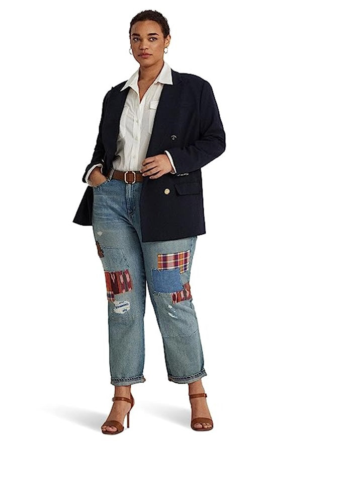 Calça Jeans Ralph Lauren Feminina Patchwork Relaxed Tapered Azul
