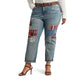 Calça Jeans Ralph Lauren Feminina Patchwork Relaxed Tapered Azul