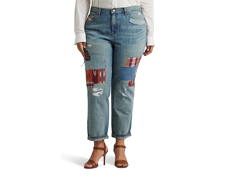 Calça Jeans Ralph Lauren Feminina Patchwork Relaxed Tapered Azul